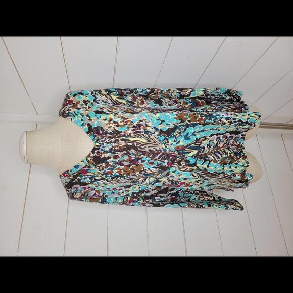 NWOT Boutique Sew in Love Blue & brown feather patterned v neck sweater - Picture 1 of 5